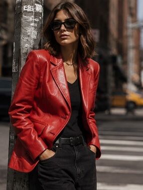 Pamela McCoy 100% Red Leather Jacket 2X